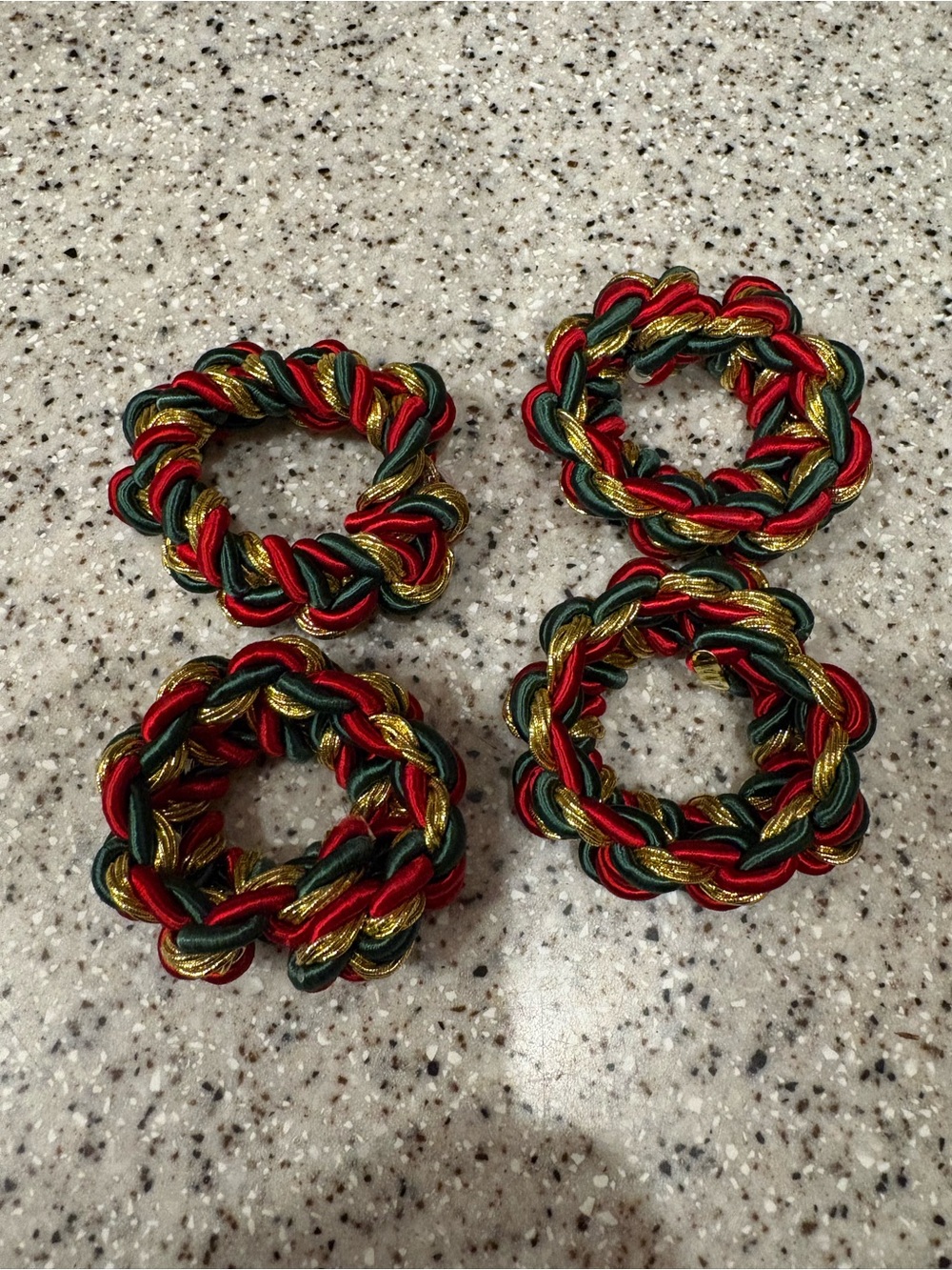 Vintage braided fabric holiday napkin rings. Set Of 4